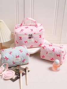 Set di borse da trucco trapuntate con grande borsa a quadretti rosa e pochette colorate