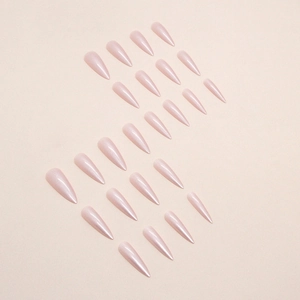 Long stiletto press-on nails in nude pink with a pearlescent aurora finish set of 24