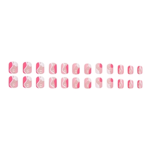 Pink and white wavy short square press-on nails with 24 pieces for a trendy feminine look