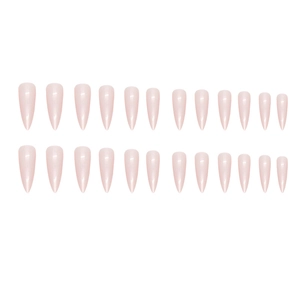 Set of 24 long stiletto aurora shimmer press-on nails in elegant nude pink