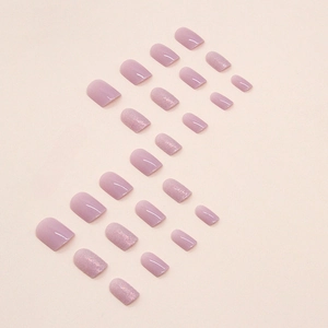 Short lavender purple gradient press-on nails with aurora glitter and a square oval shape