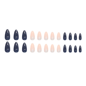 Sparkling deep sea blue and glitter gradient almond press-on nails set in 24 pieces