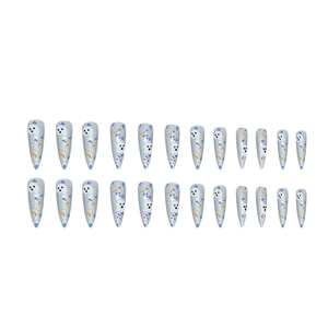 Long stiletto press-on nails with cartoon Halloween ghost designs and 24-piece set