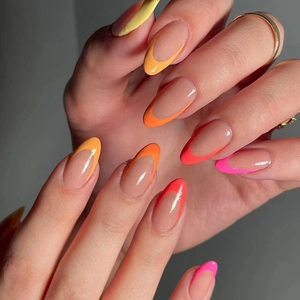 French Gradient Rainbow Press On Nails Almond Shape Glossy Colorful False Nails For Women Summer Sweet Style
