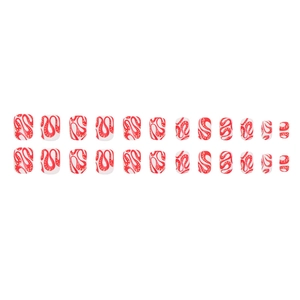 Short square red and white snake pattern press-on nails set with octopus texture