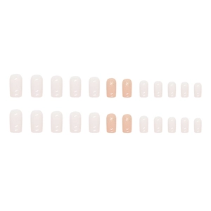 Medium square press-on nails in minimalist apricot white and glitter pink 24pcs set