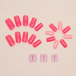 Long oval aurora pink press-on nails set with glitter gradient and glossy finish 24pcs