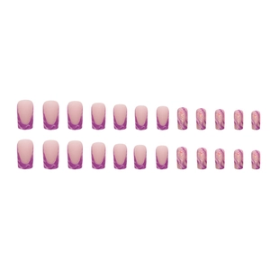 Matte pink and purple marble square press-on nails with gold foil glitter accents