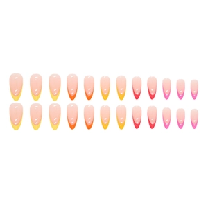 Rainbow gradient French almond press-on nails set with 24 pieces of glossy long tips