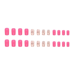 Barbie pink daisy square fake nails with black wavy lines and 24-piece glue-on set