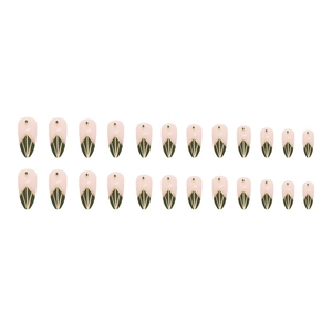Unghie finte a mandorla verde oliva e rosa con griglia dorata e piccole borchie