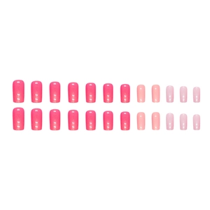 Hot pink aurora gradient press-on nails in medium-long square shape, 24 piece set