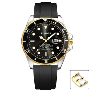 Classic men's quartz watch with dark grey dial and black silicone strap by Pladen