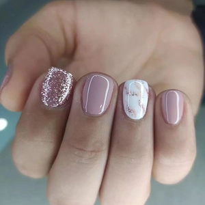 Short Square Press On Nails Marble Texture Glitter Pink Mauve Artificial Fingernails For Women Fashion Daily Wear