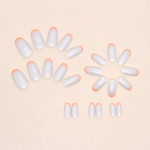 French aurora orange gradient round oval press-on nails set with 24 pieces for women
