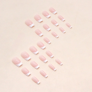 Classic white French tip press-on nails set with 24 pieces of square-oval fake nails
