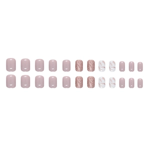 24pcs short square press-on nails with marble texture, rose gold glitter, and mauve pink