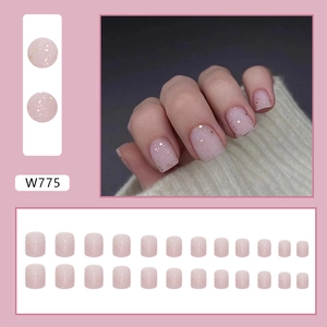 Short matte light pink press-on nails with luxury glitter sparkles and 24-piece set