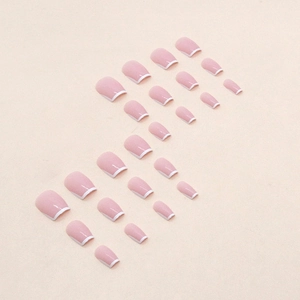 French press-on nails with nude pink base and white tips in short ballet square shape