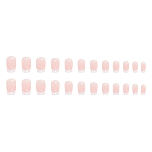 Classic white French tip press-on nails with a soft pink base in 24 piece set