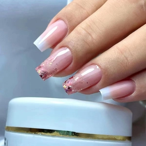 Faux Ongles À Coller Dégradé Français Rose Blanc Paillettes Forme Ballerine Ongles Longs Femme Doux