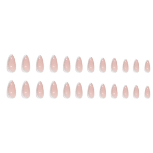 Faux ongles amande French blanc avec vagues argentées pailletées, kit de 24 pièces
