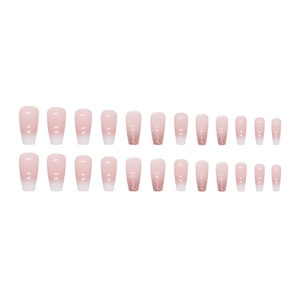 Faux ongles ballerine dégradé rose et blanc avec paillettes et design style français