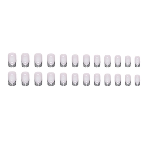 Sparkly silver glitter French tip press-on nails in black nude pink medium square shape