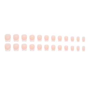 Short ballet-style French press-on nails with nude base and white tips, 24-piece set