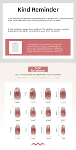 Size guide for heart gradient ballet press-on nails with 12 specific dimensions chart