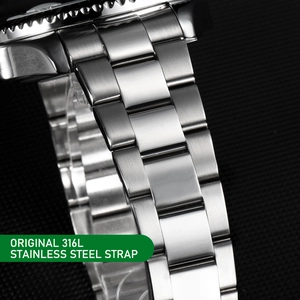 Detail of 316L stainless steel Oyster watch strap with brushed metal finish