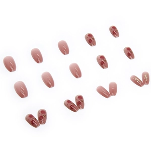Elegant rose gold gradient press-on nails with hand-painted floral designs and gold foil