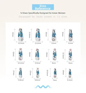 Size chart showing 12 different dimensions for long ballet press-on nails with measurements
