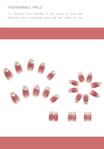 Detailed view of 24pcs gradient pink coffin false nails with heart patterns and motifs