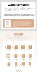 Guide des tailles montrant 12 dimensions pour ongles à coller avec nœud 3D