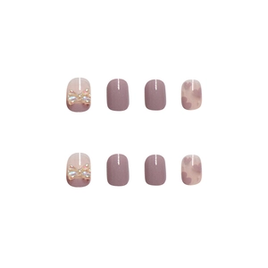 Sweet purple press-on nails with butterfly bows and heart art in Morandi purple palette