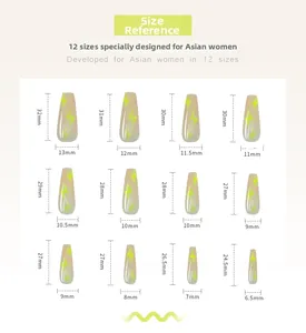 Size chart showing 12 different dimensions for long ballerina press on nails