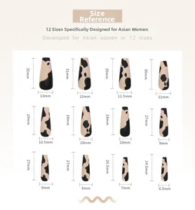 Guide des tailles détaillé pour faux ongles avec 12 motifs léopard mats variés