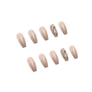 Set unghie finte ballerina sfumate rosa con glitter argento e strass decorativi