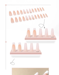 Macro detail of long coffin French press on nails with nude pink gradient and small rhinestones