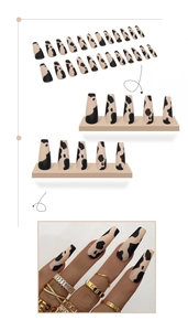 Détails de faux ongles mats longs ballerine avec motifs imprimés vache noir et blanc
