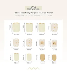 Detailed size chart for 24pcs press-on nails featuring 12 unique width and height dimensions