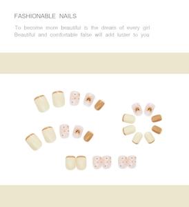 Detail of 24pcs press-on nails with cute bear art, French tips and retro polka dots