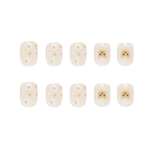 Cute brown bear and polka dot press-on nails in soft cream white short square shape