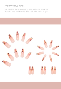 Detail view of long ballerina press-on nails with pink and orange flame art design
