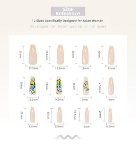 Detailed size chart for punk graffiti press-on nails showing 12 sizes with measurements