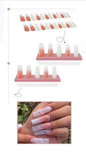 Detail of gradient cinnamon and marble press-on nails with rhinestone accents