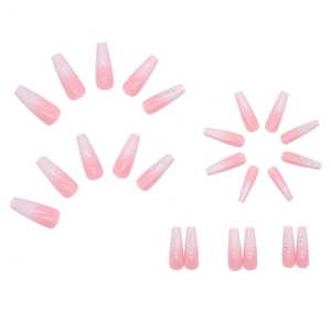 Pink ombre ballet press-on nails set with gradient finish and small rhinestone accents