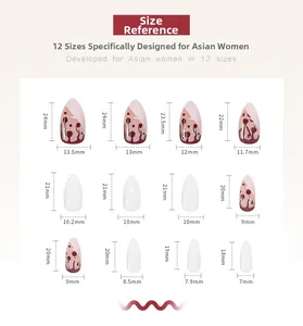 Tableau des tailles pour faux ongles amande français montrant 12 dimensions précises