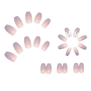 Long trapezoid purple gradient press-on nails set with 3D white bow tie decorations